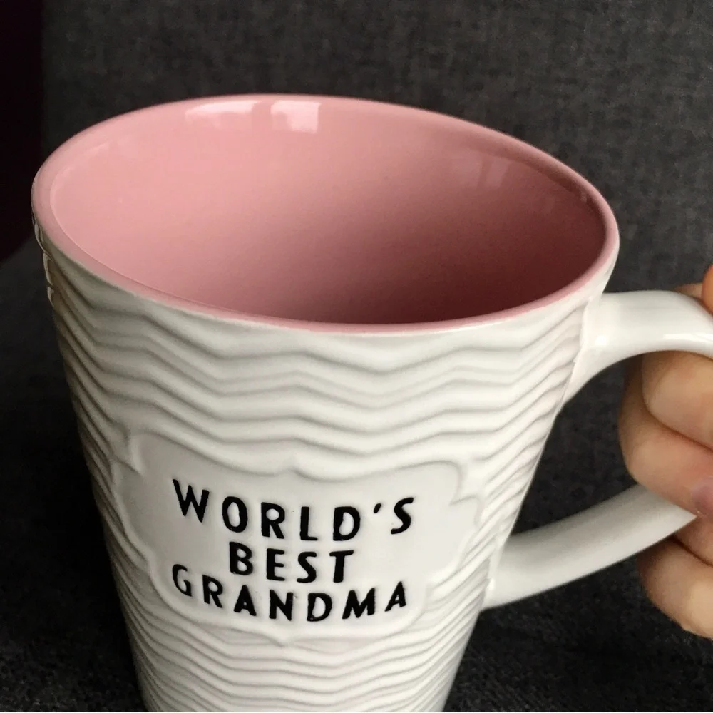 “World’s Best Grandma” Coffee Mug, White, Pink, Black, 16 oz